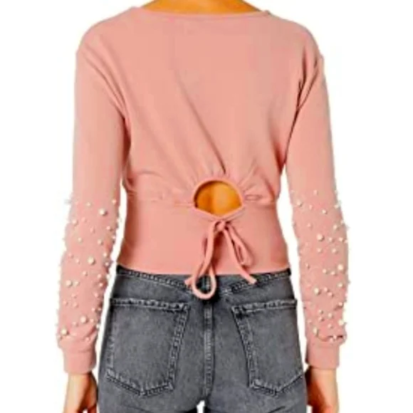 KENDALL+KYLIE PEARL EMBELLISHED OPEN BACK CUT OUT SWEATSHIRT NWT - Picture 2 of 3